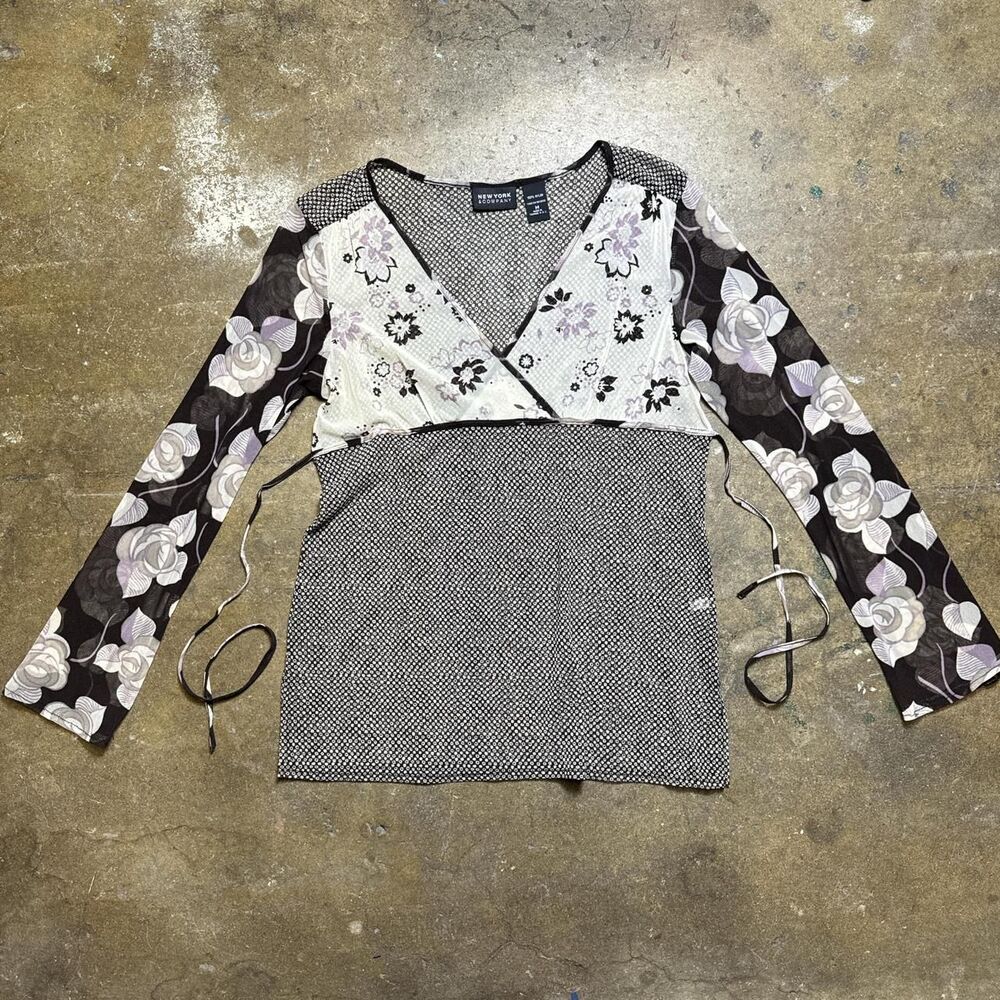 Whimsygoth Y2K Mesh Wrap Top with Floral Sleeves